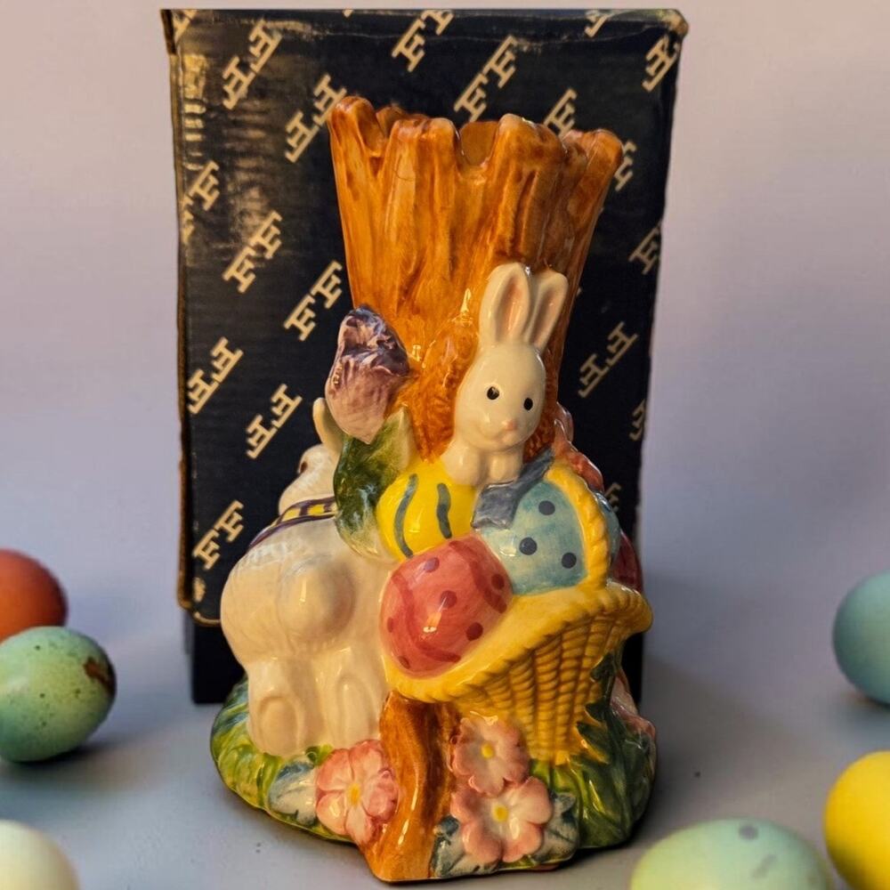 Fitz and Floyd Busy Bunnies Collection Bunny Vase in the Original Box EUC - Picture 2 of 8
